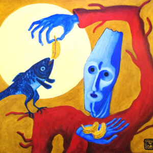 Treeman Feeding Boris Gold Feathers