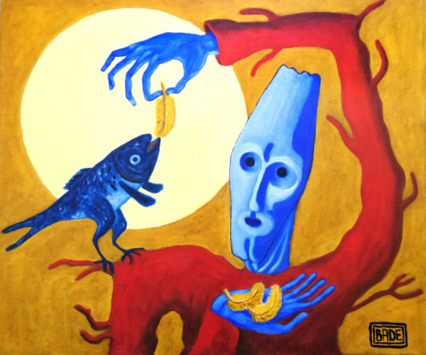 Treeman Feeding Boris Gold Feathers